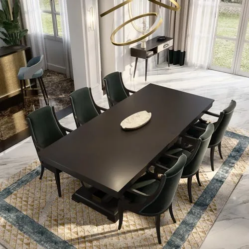 Elegant luxury dining set featuring a rectangular dining table and six elegant chairs